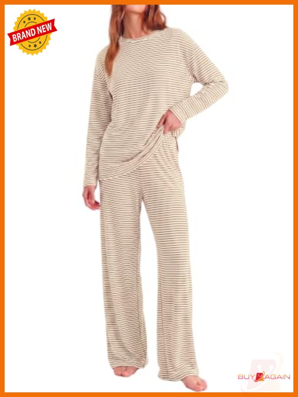 Women's Striped 2 Piece Lounge Set Long Sleeve Crew Neck Top High Waisted Wide